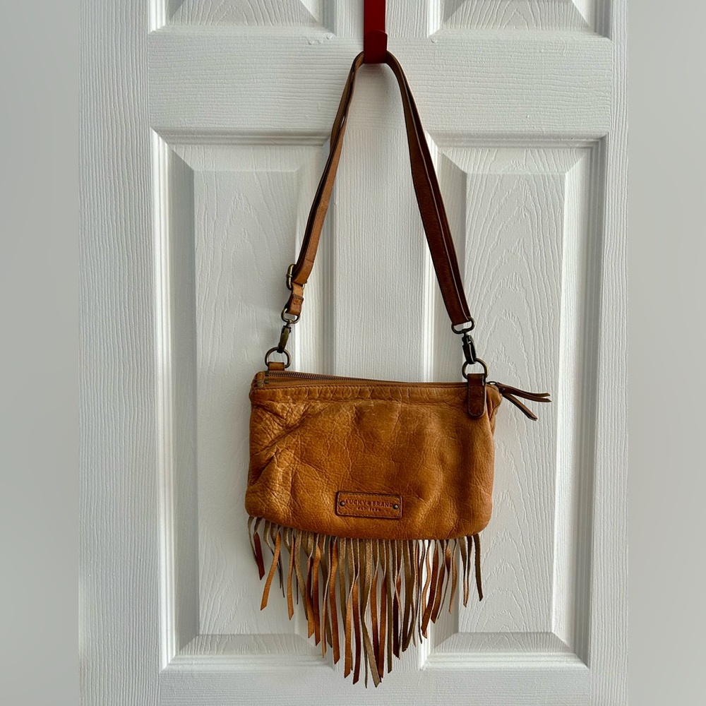 Vintage Lucky Brand Leather Fringe Purse Crossbody Bag